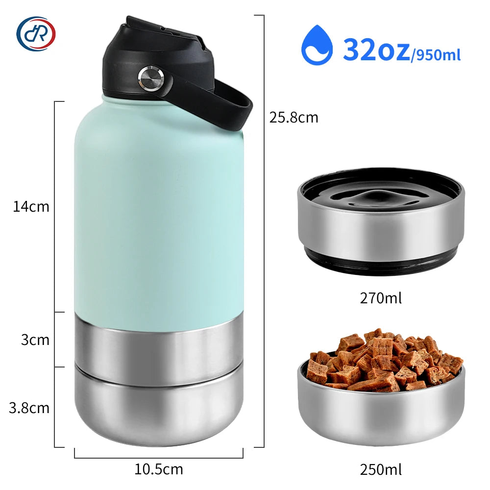 Insulated Travel Bottle for Dogs – With Water & Food Bowl
