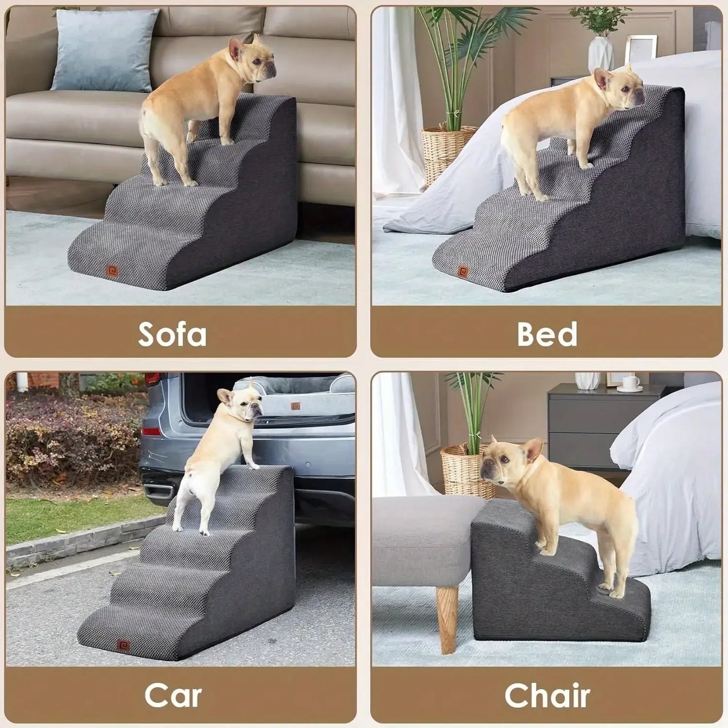 3-Step Dog Staircase – Curved Pet Ladder for Bed or Sofa Access