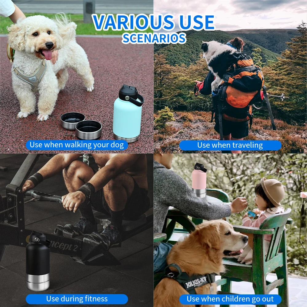 Insulated Travel Bottle for Dogs – With Water & Food Bowl
