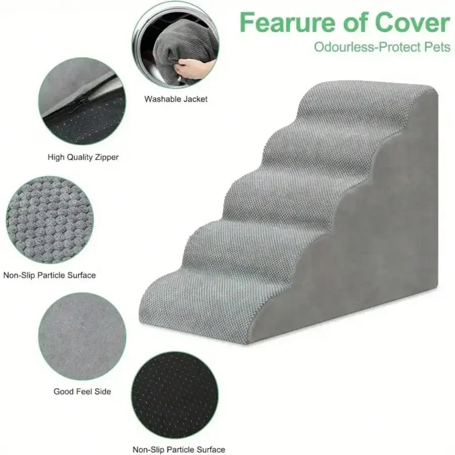 3-Step Dog Staircase – Curved Pet Ladder for Bed or Sofa Access