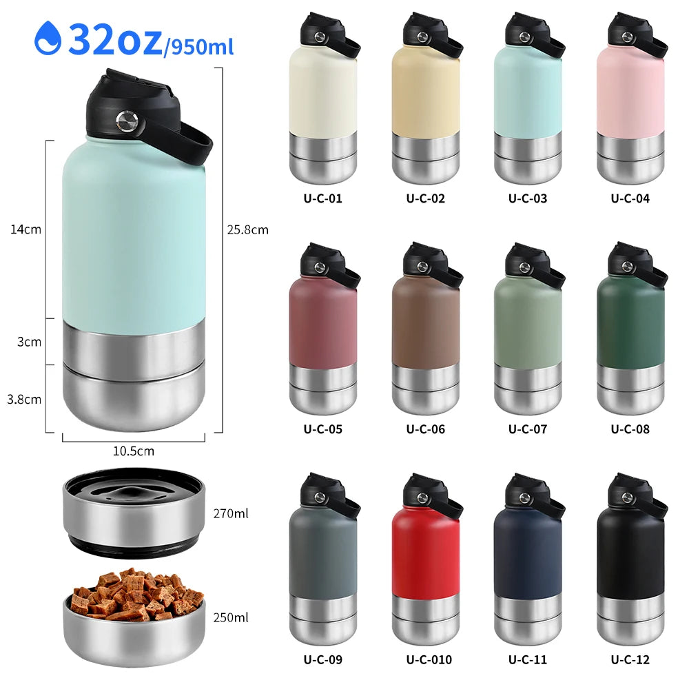 Insulated Travel Bottle for Dogs – With Water & Food Bowl
