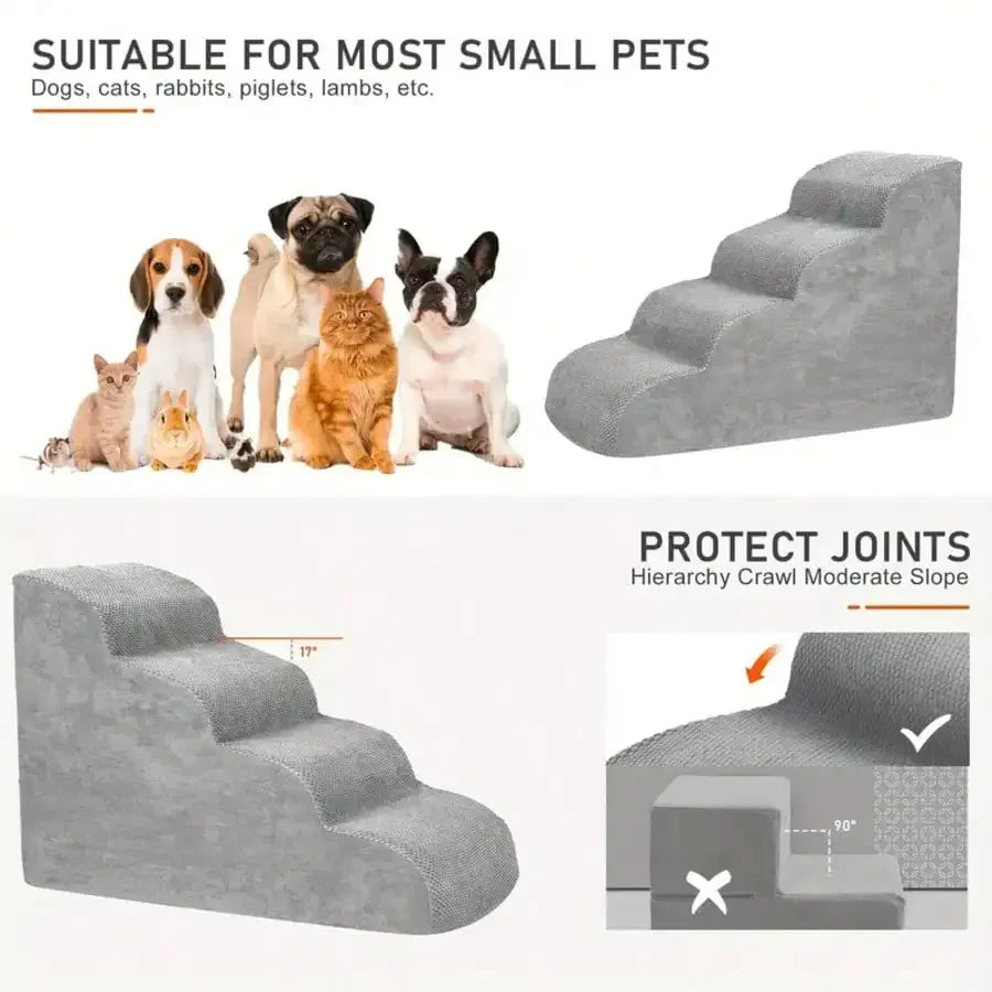 3-Step Dog Staircase – Curved Pet Ladder for Bed or Sofa Access