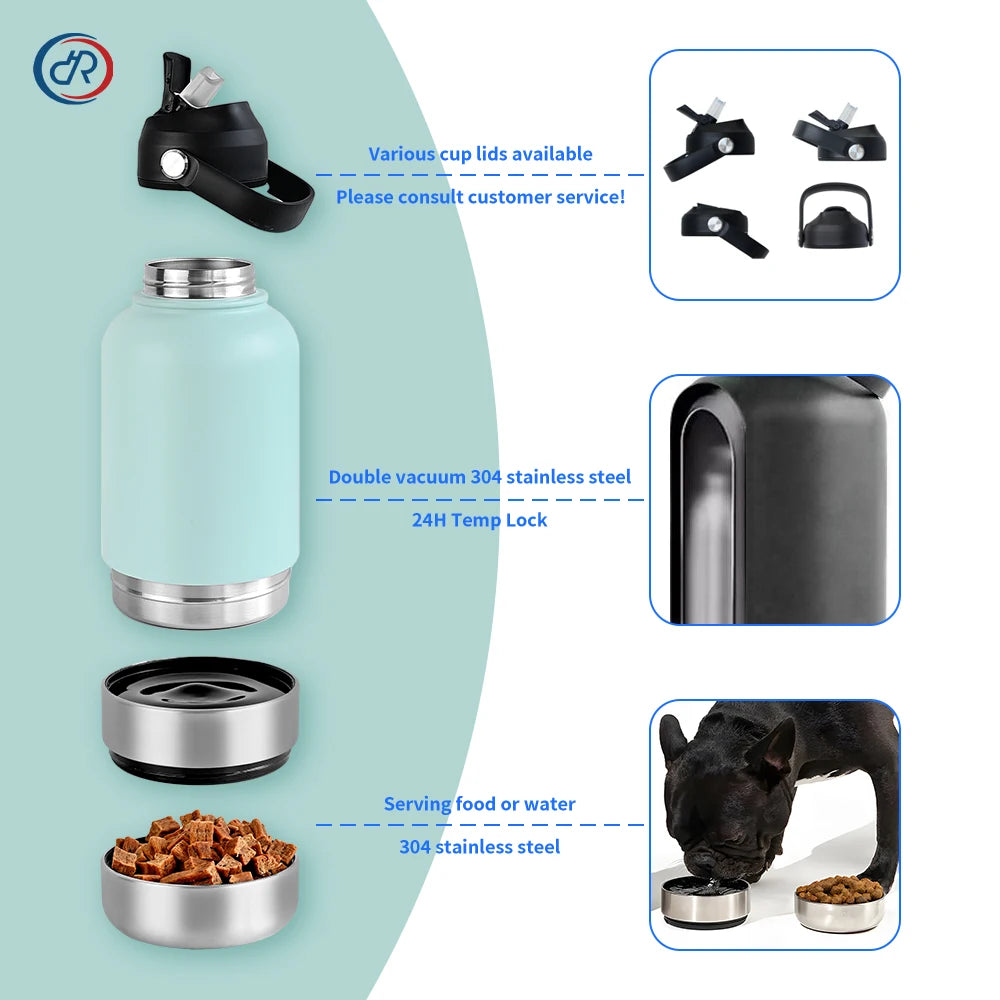 Insulated Travel Bottle for Dogs – With Water & Food Bowl