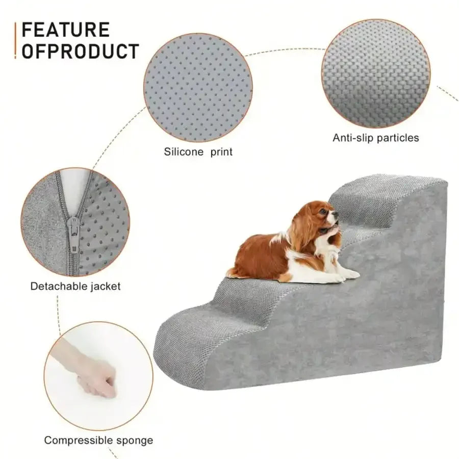 3-Step Dog Staircase – Curved Pet Ladder for Bed or Sofa Access