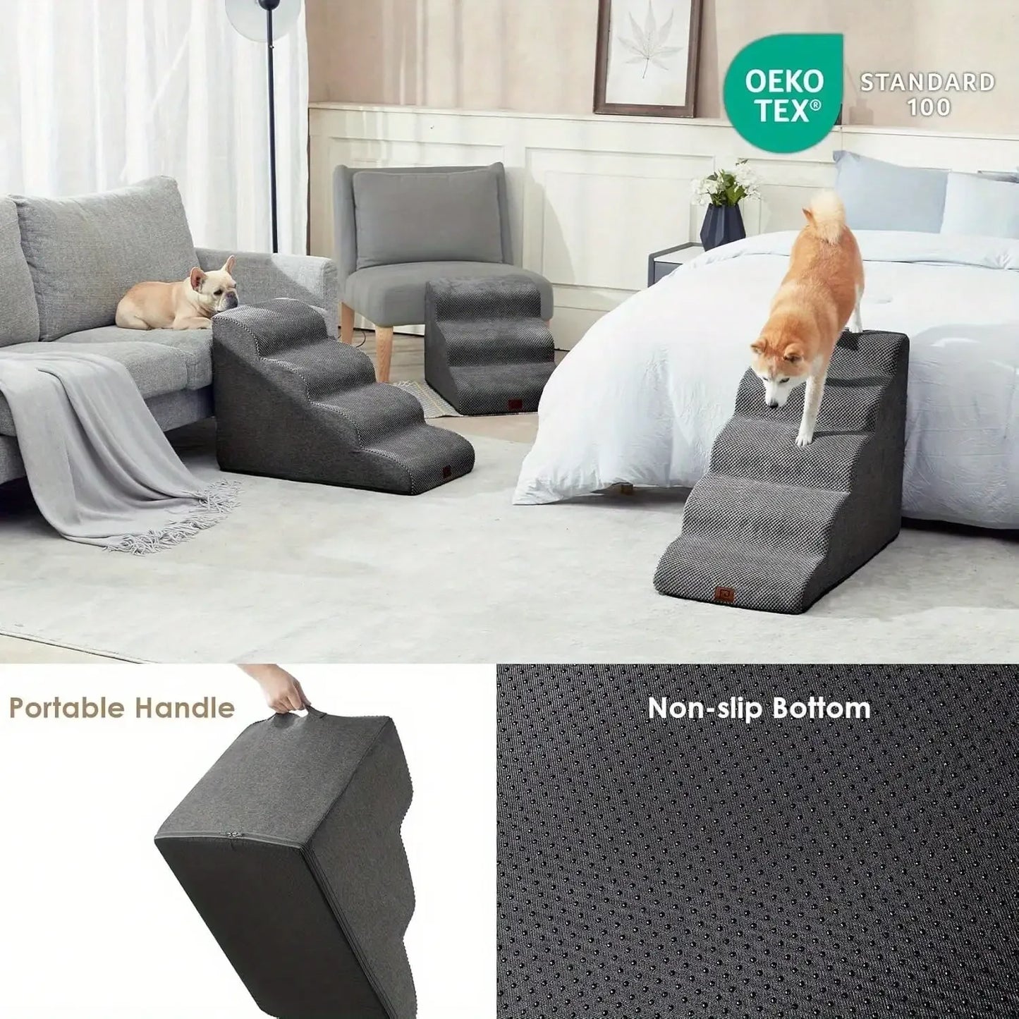 3-Step Dog Staircase – Curved Pet Ladder for Bed or Sofa Access