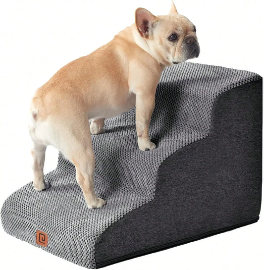 3-Step Dog Staircase – Curved Pet Ladder for Bed or Sofa Access